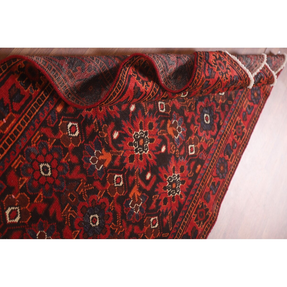 All-Over Hamedan Persian Vintage Runner Rug Hand-knotted Wool Carpet - 3'4"x 10'4"