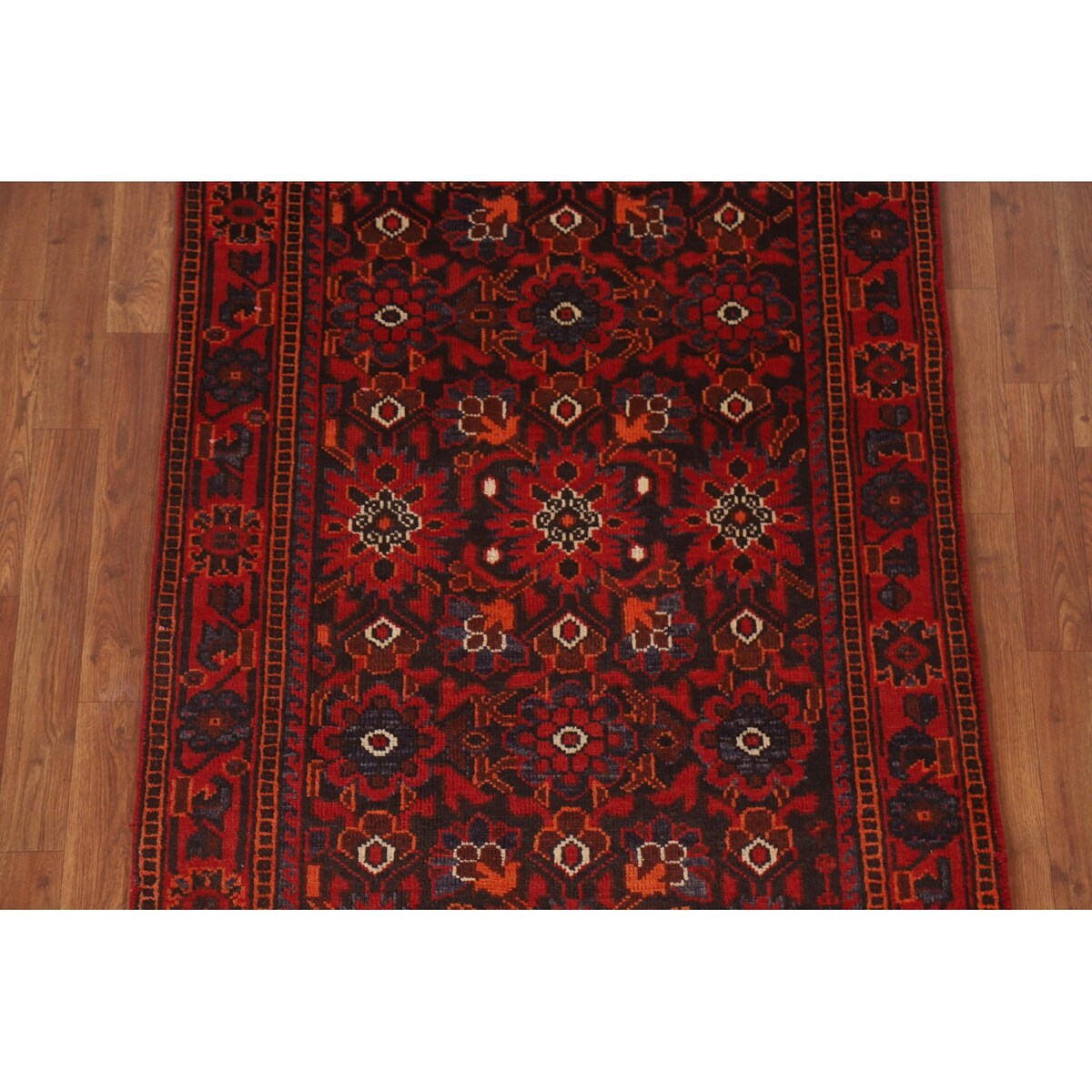 All-Over Hamedan Persian Vintage Runner Rug Hand-knotted Wool Carpet - 3'4"x 10'4"