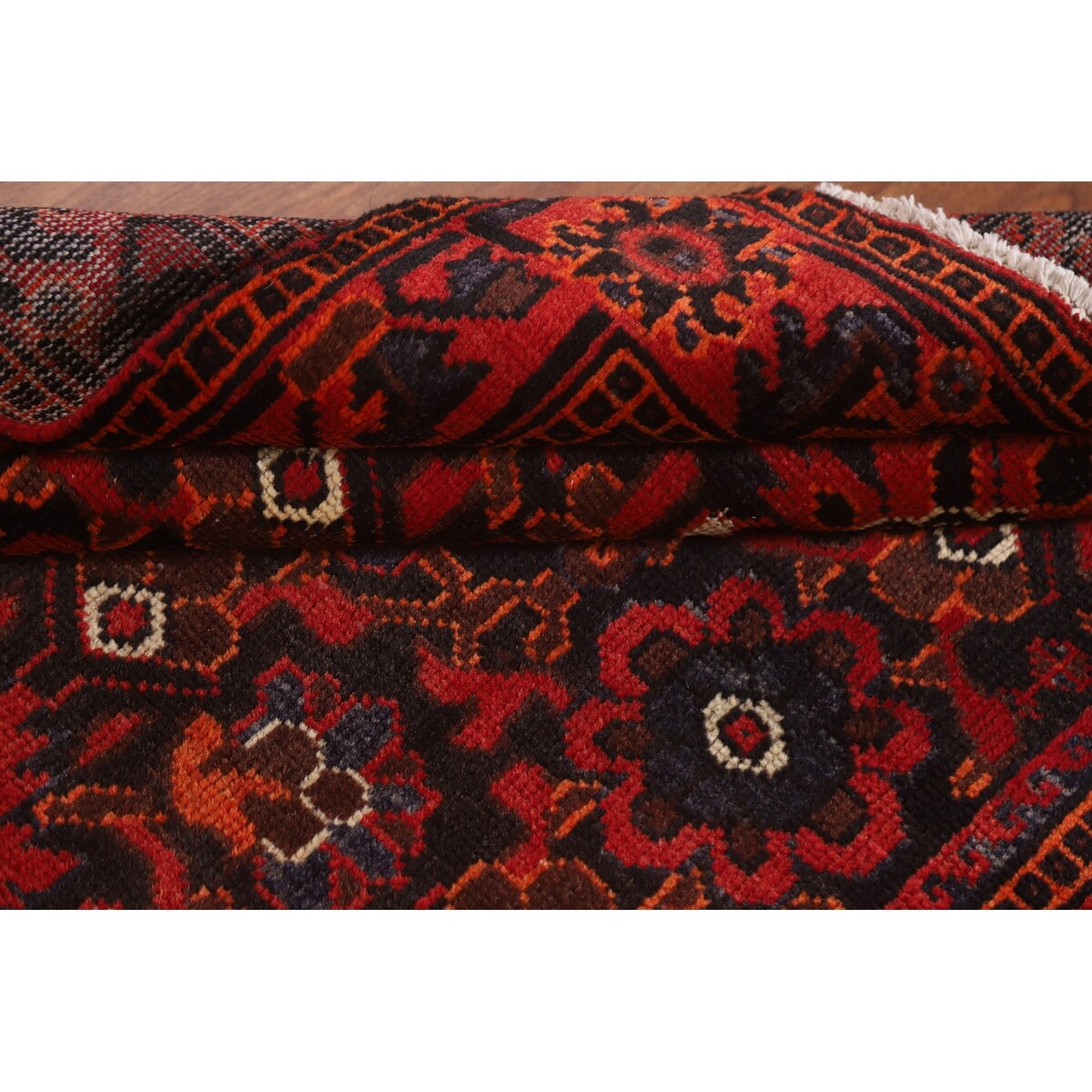 All-Over Hamedan Persian Vintage Runner Rug Hand-knotted Wool Carpet - 3'4"x 10'4"