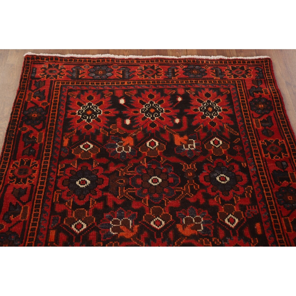 All-Over Hamedan Persian Vintage Runner Rug Hand-knotted Wool Carpet - 3'4"x 10'4"