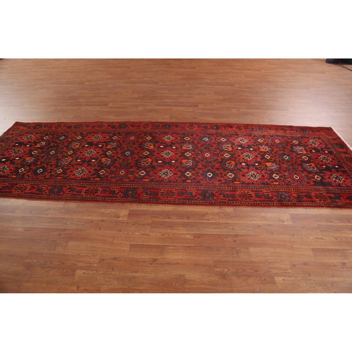 All-Over Hamedan Persian Vintage Runner Rug Hand-knotted Wool Carpet - 3'4"x 10'4"