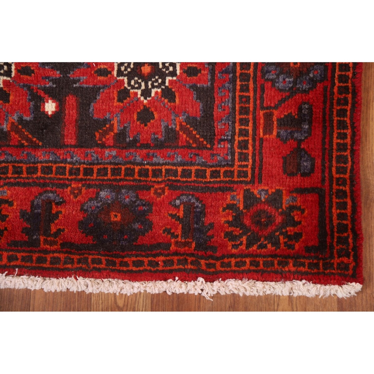 All-Over Hamedan Persian Vintage Runner Rug Hand-knotted Wool Carpet - 3'4"x 10'4"