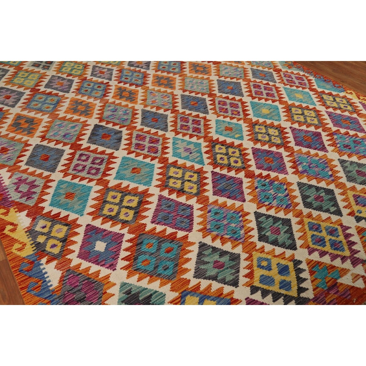 All-Over Kilim Area Rug Hand-Woven Wool Carpet - 8'0" x 9'10"