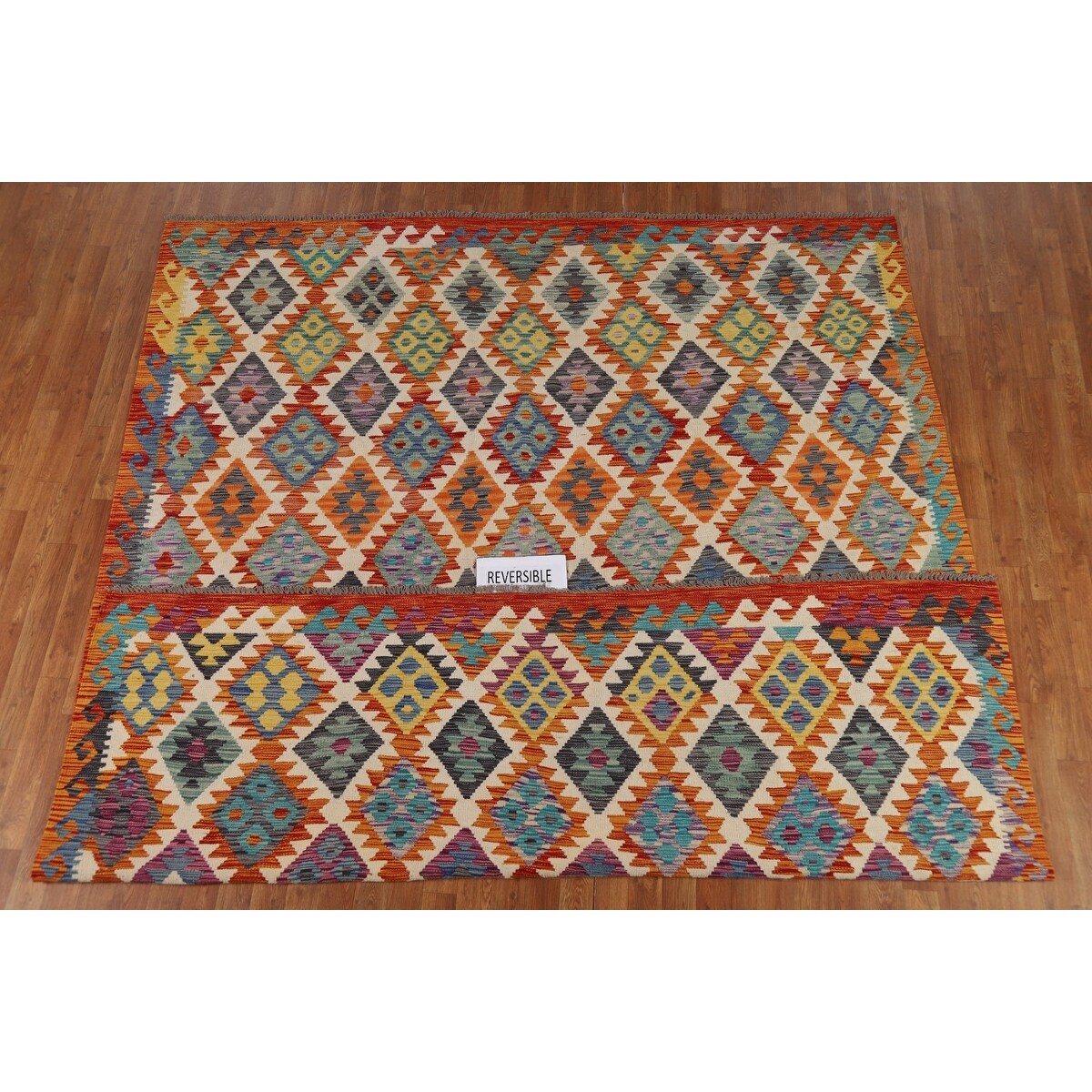 All-Over Kilim Area Rug Hand-Woven Wool Carpet - 8'0" x 9'10"