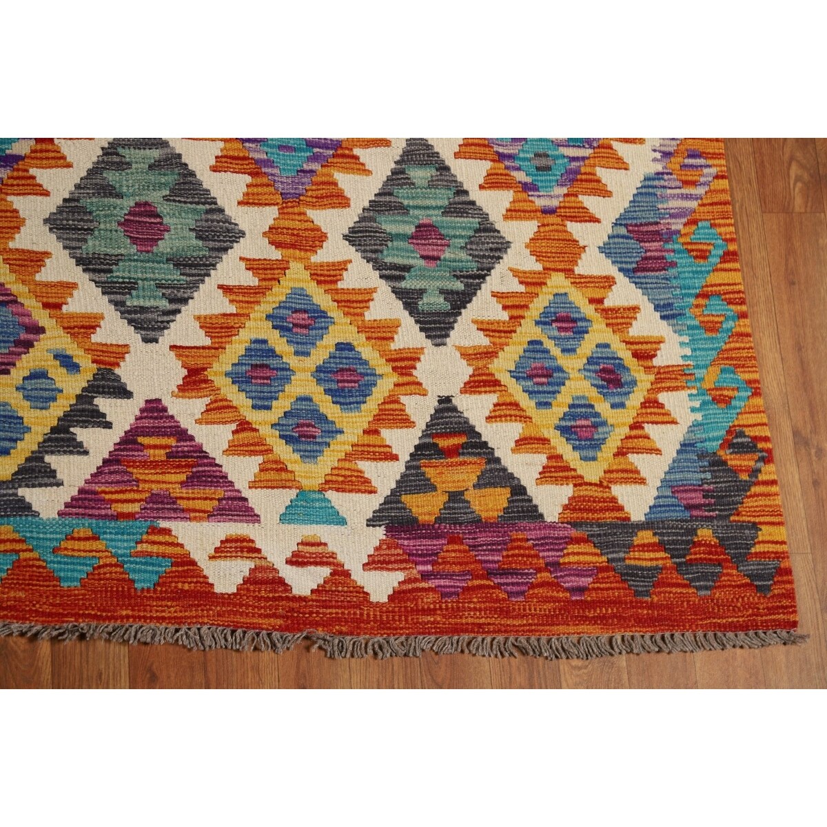 All-Over Kilim Area Rug Hand-Woven Wool Carpet - 8'0" x 9'10"