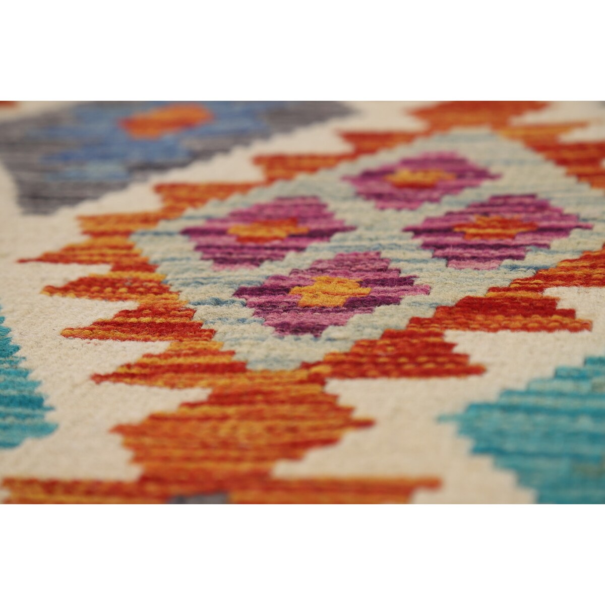All-Over Kilim Area Rug Hand-Woven Wool Carpet - 8'0" x 9'10"