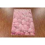 All-Over Pink Abstract Modern Area Rug Handmade Wool Carpet - 5'11" x 8'11"