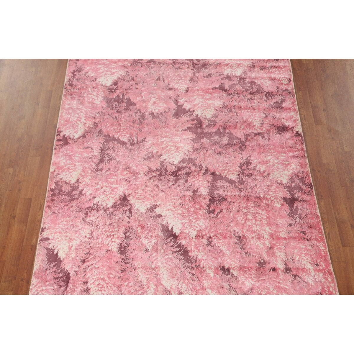 All-Over Pink Abstract Modern Area Rug Handmade Wool Carpet - 5'11" x 8'11"