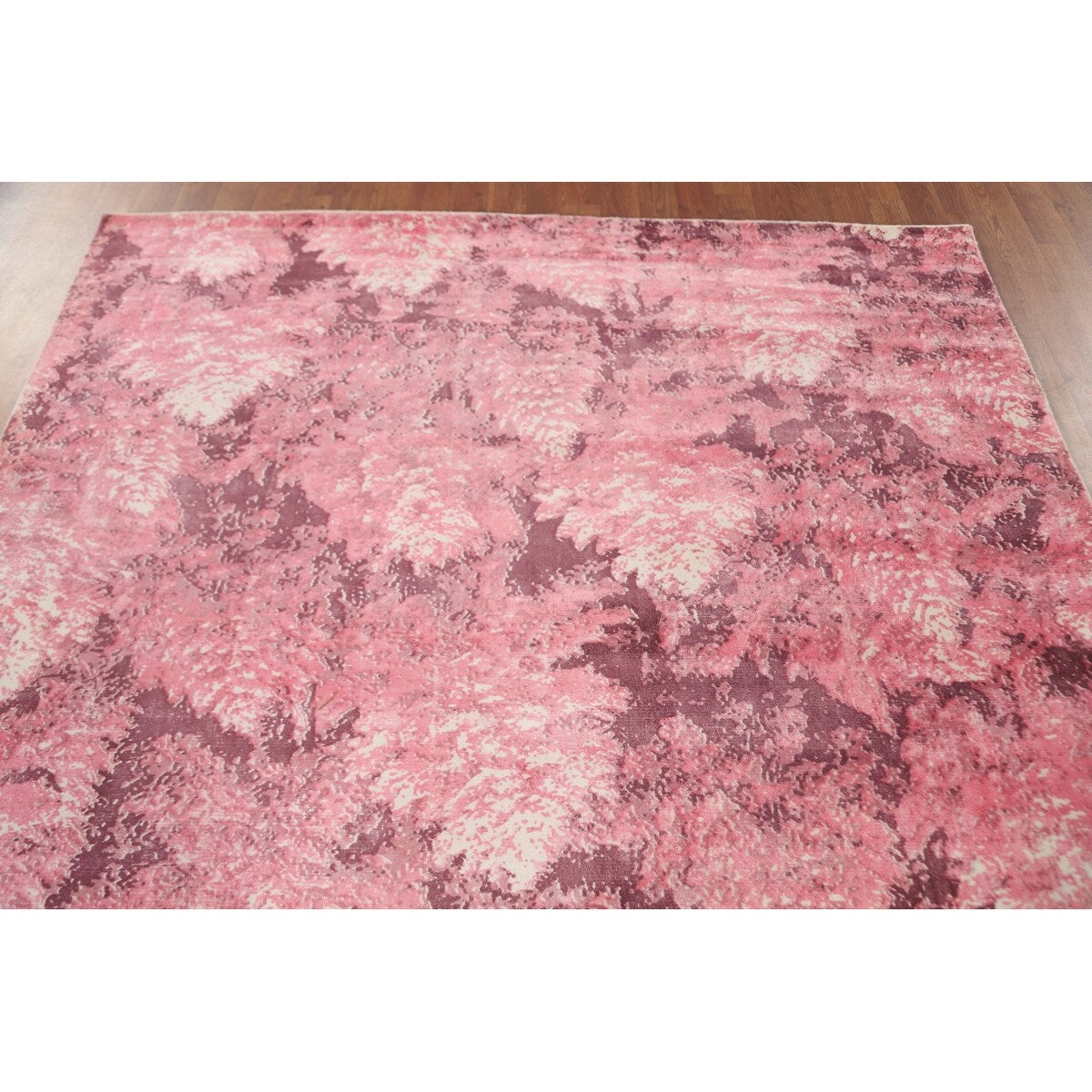 All-Over Pink Abstract Modern Area Rug Handmade Wool Carpet - 5'11" x 8'11"