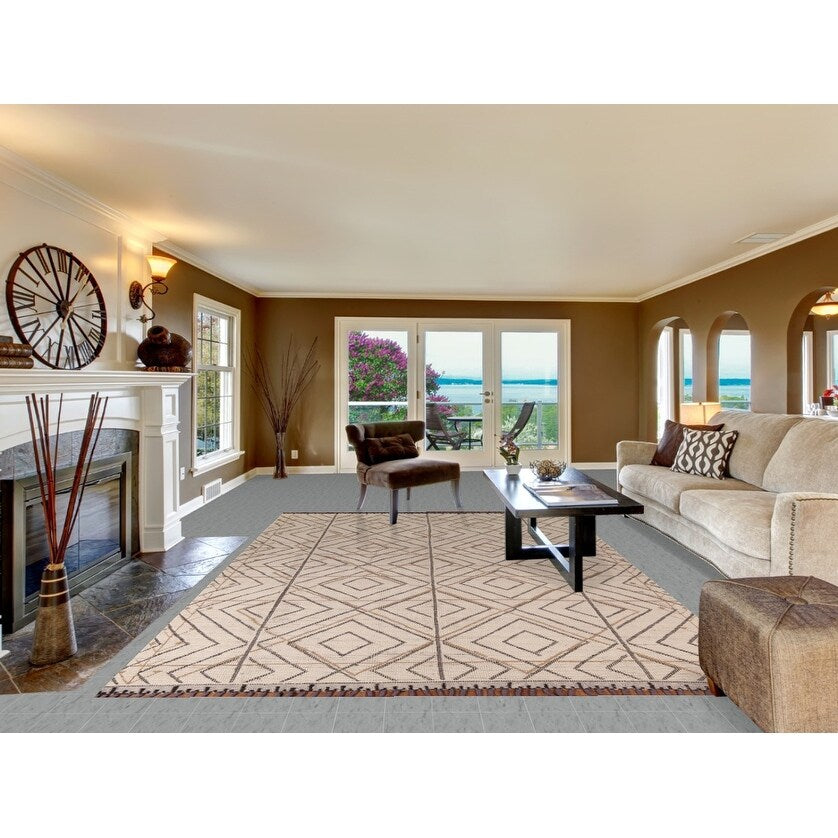 All-Over Trellis Geometric Moroccan Area Rug Handmade Wool Carpet - 8'0"x 12'9"