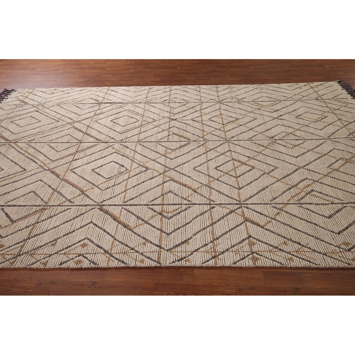 All-Over Trellis Geometric Moroccan Area Rug Handmade Wool Carpet - 8'0"x 12'9"