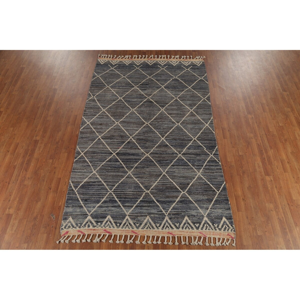 All-Over Trellis Moroccan Area Rug Hand-Knotted Wool Carpet - 6'0"x 9'10"