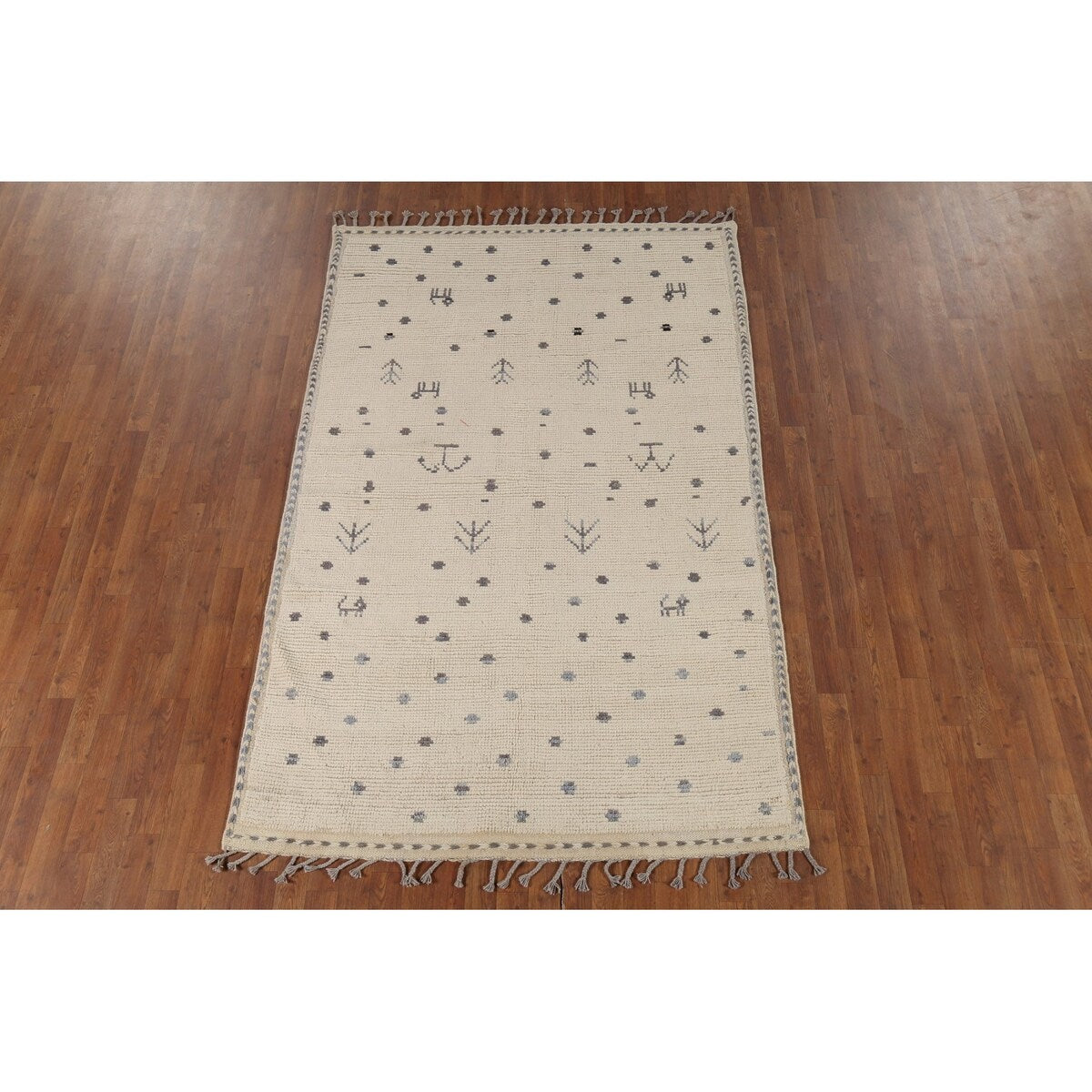 All-Over Tribal Moroccan Area Rug Handmade Wool Carpet - 5'2"x 8'3"