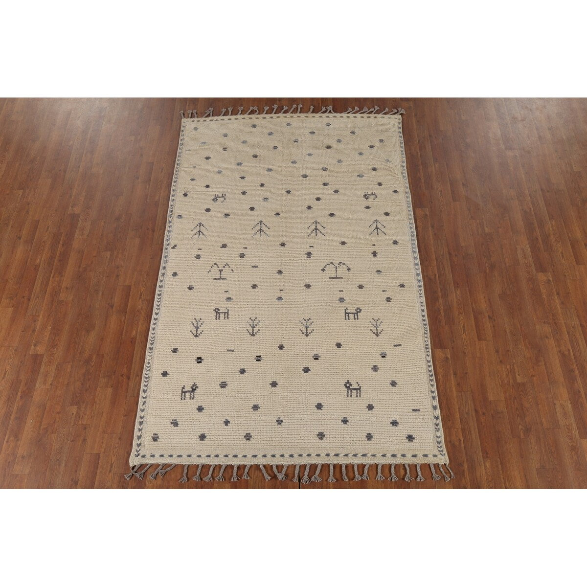 All-Over Tribal Moroccan Area Rug Handmade Wool Carpet - 5'2"x 8'3"