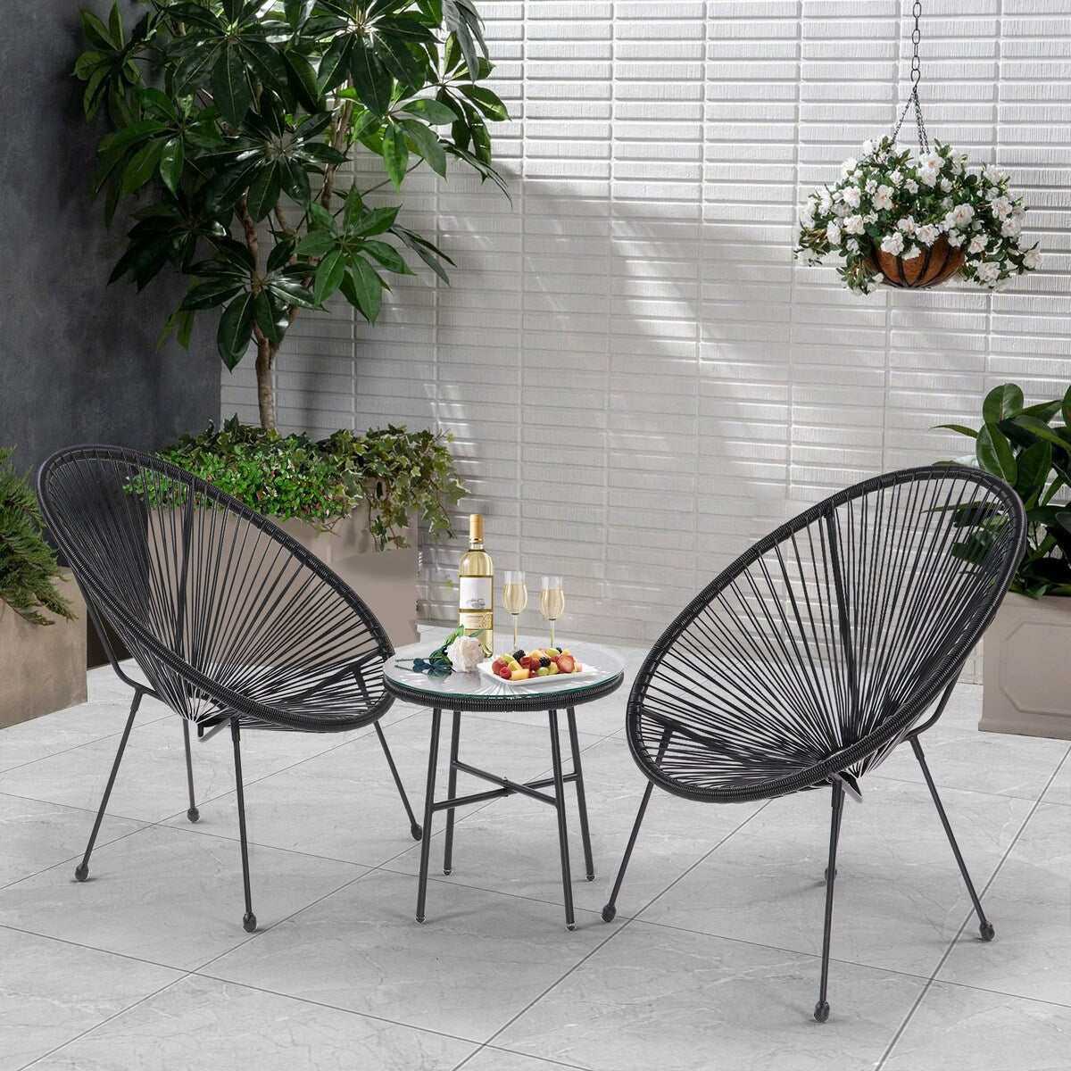 All-Weather Chair & Table Set, Oval Papasan Chairs and Glass Top Table