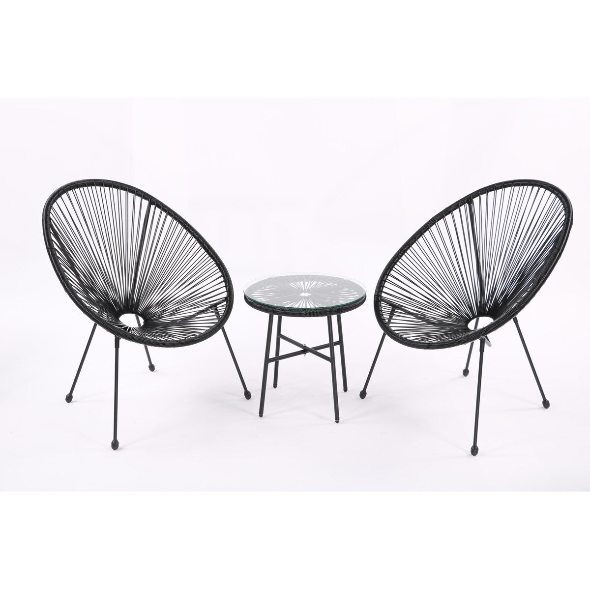 All-Weather Chair & Table Set, Oval Papasan Chairs and Glass Top Table