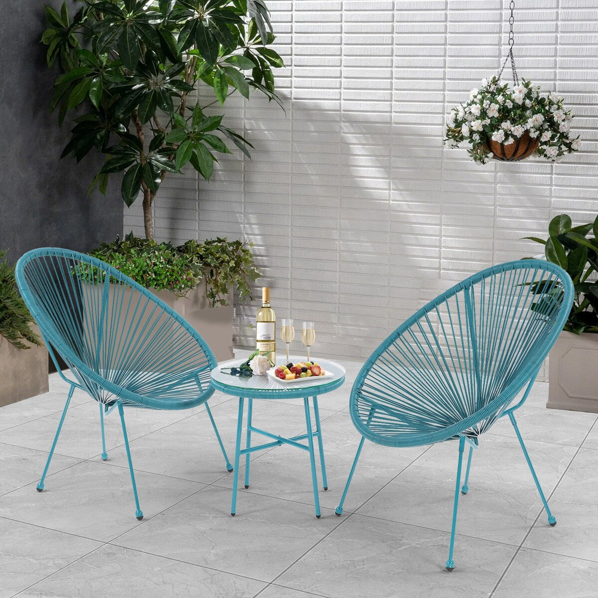 All-Weather Chair & Table Set, Oval Papasan Chairs and Glass Top Table