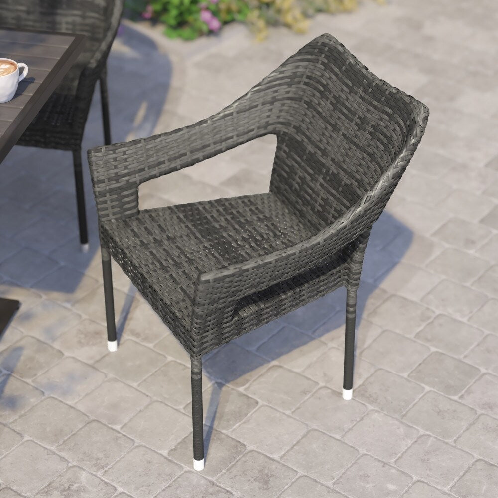 All Weather Commercial Grade PE Rattan Stacking Patio Chairs - 4 Pack