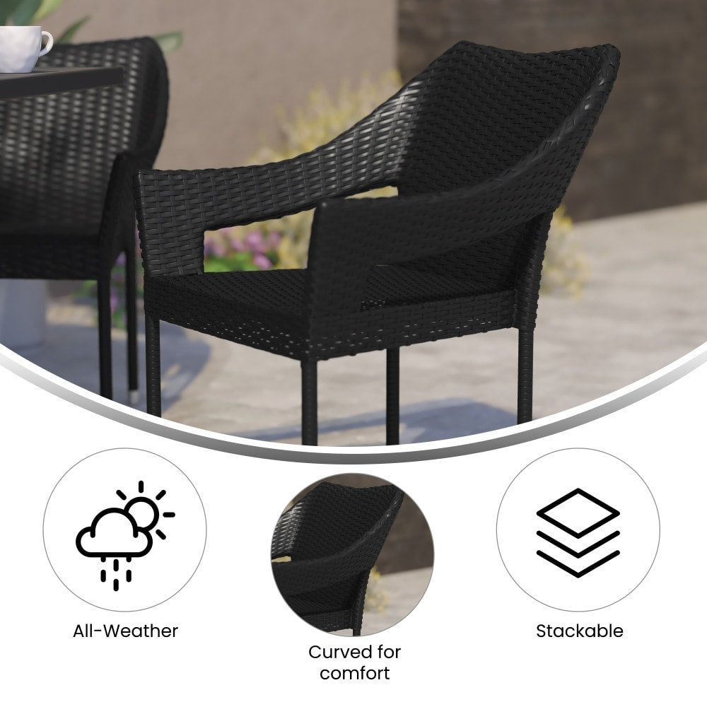 All Weather Commercial Grade PE Rattan Stacking Patio Chairs - 4 Pack