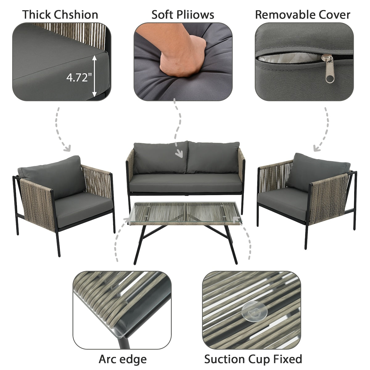 All-Weather Patio Furniture Set For 4 Person With Loveseat
