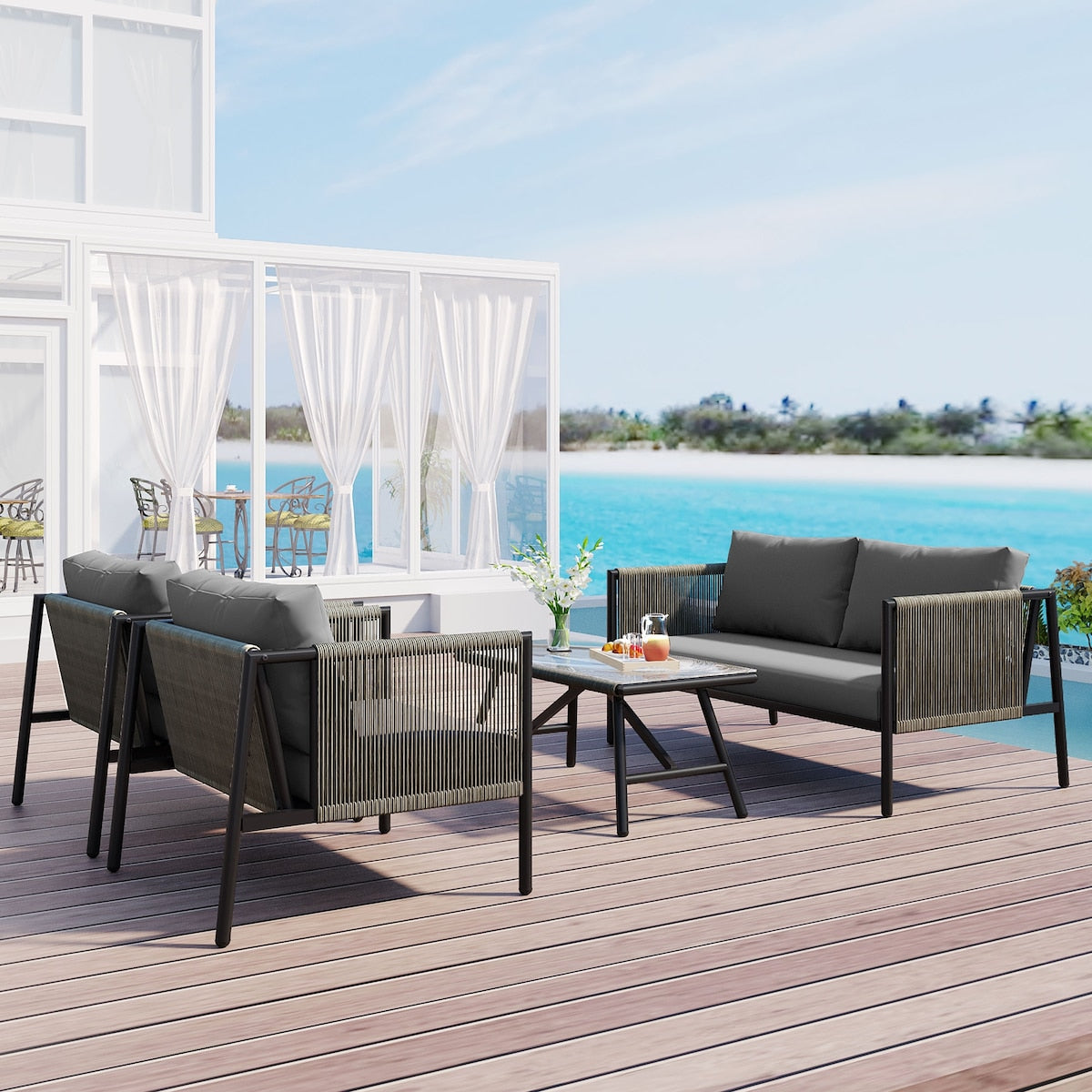 All-Weather Patio Furniture Set For 4 Person With Loveseat