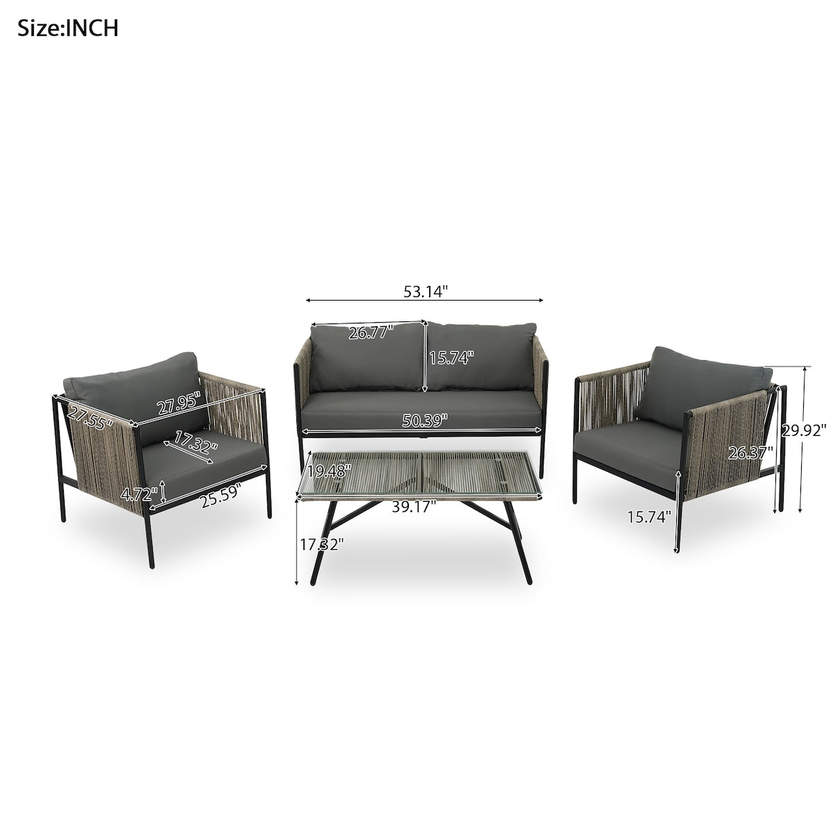 All-Weather Patio Furniture Set For 4 Person With Loveseat