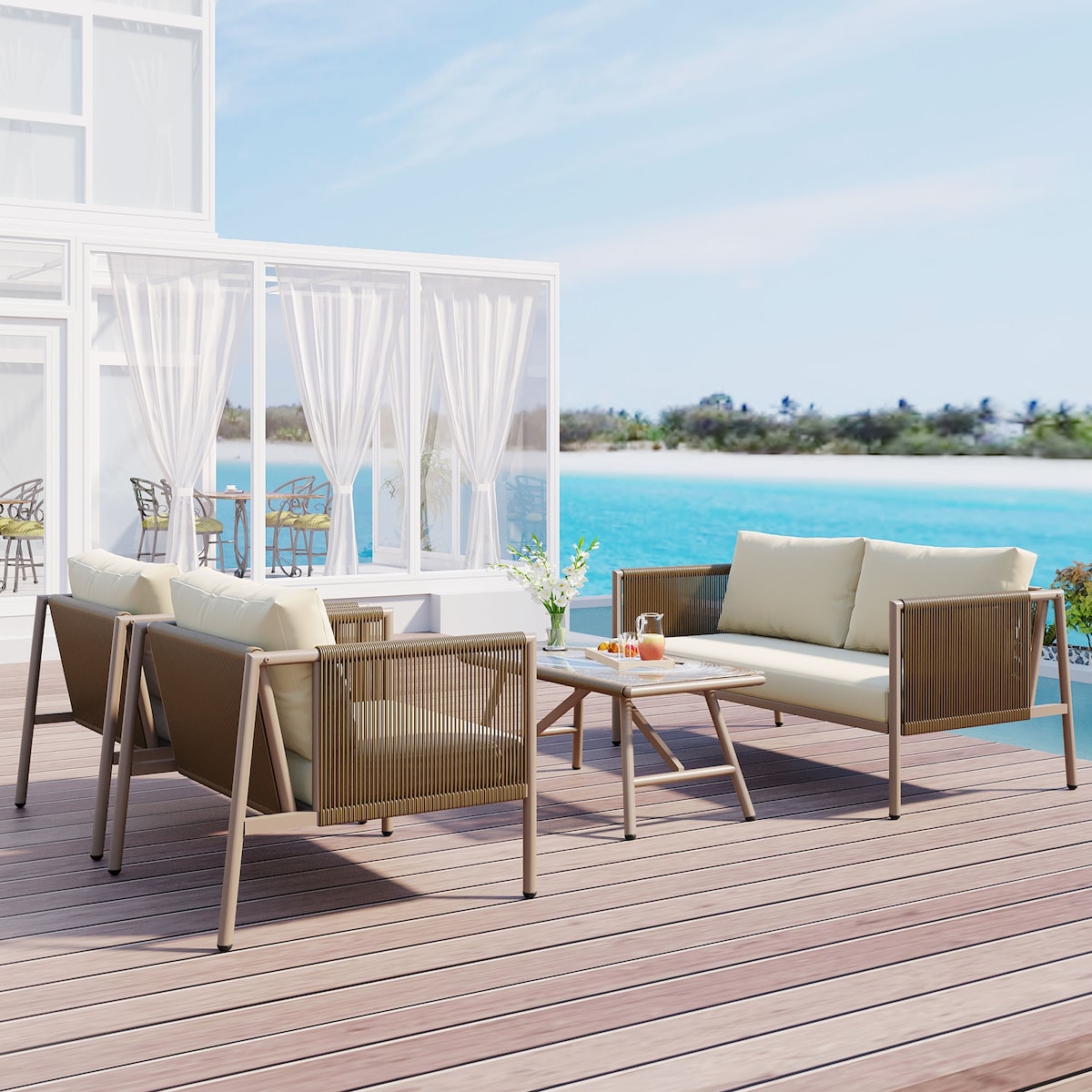All-Weather Patio Furniture Set For 4 Person With Loveseat