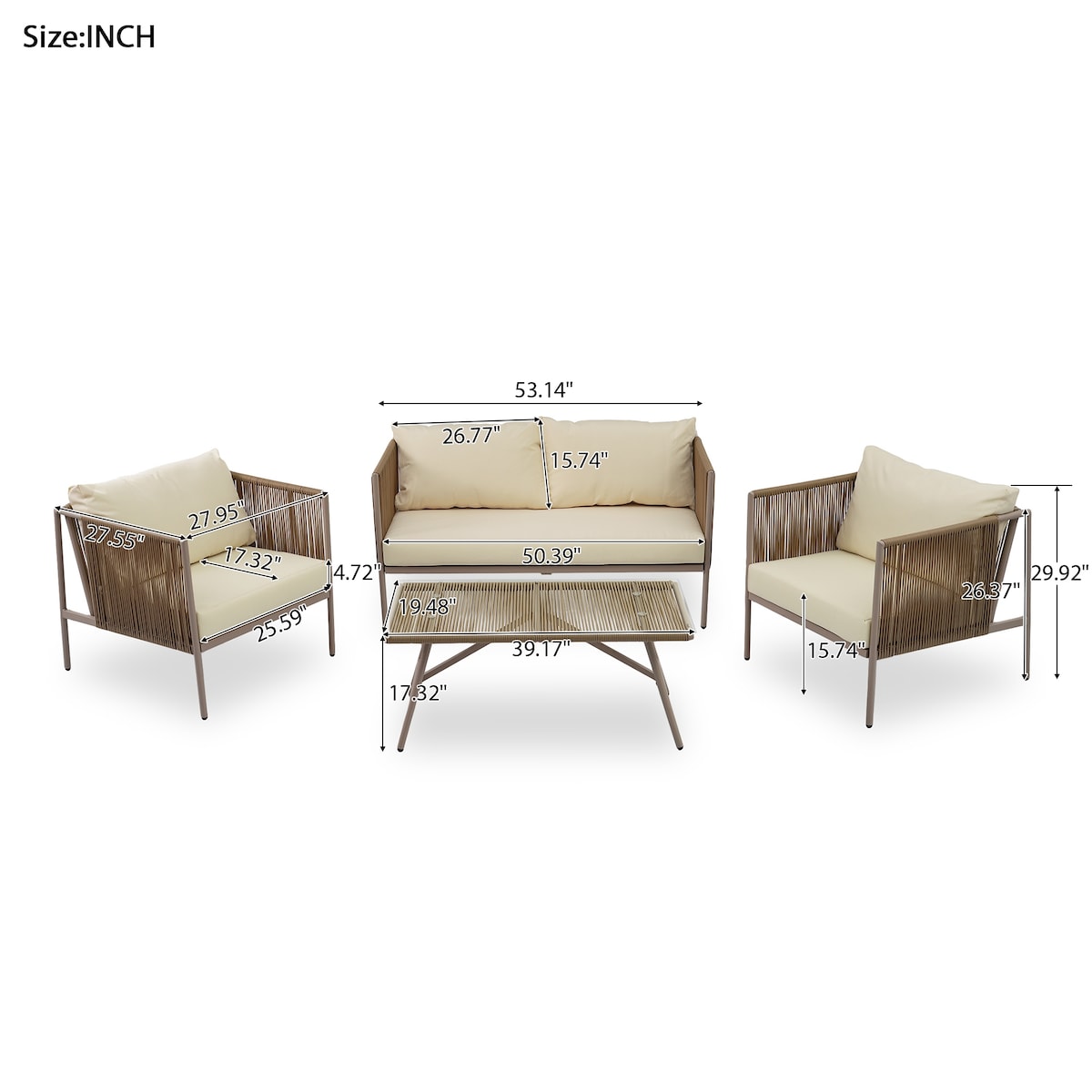 All-Weather Patio Furniture Set For 4 Person With Loveseat