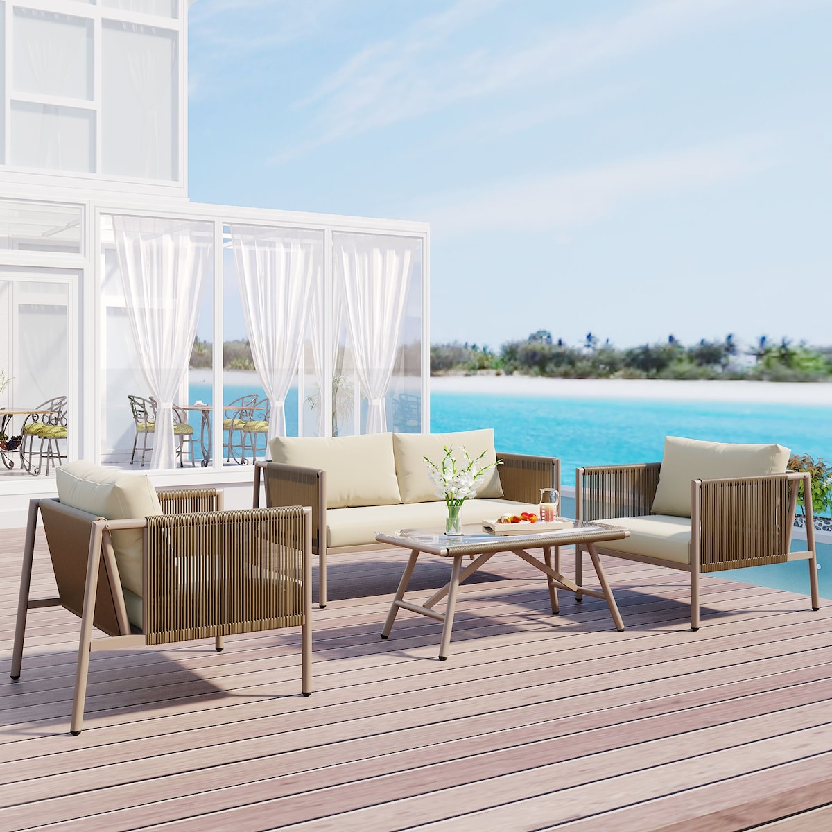 All-Weather Patio Furniture Set For 4 Person With Loveseat