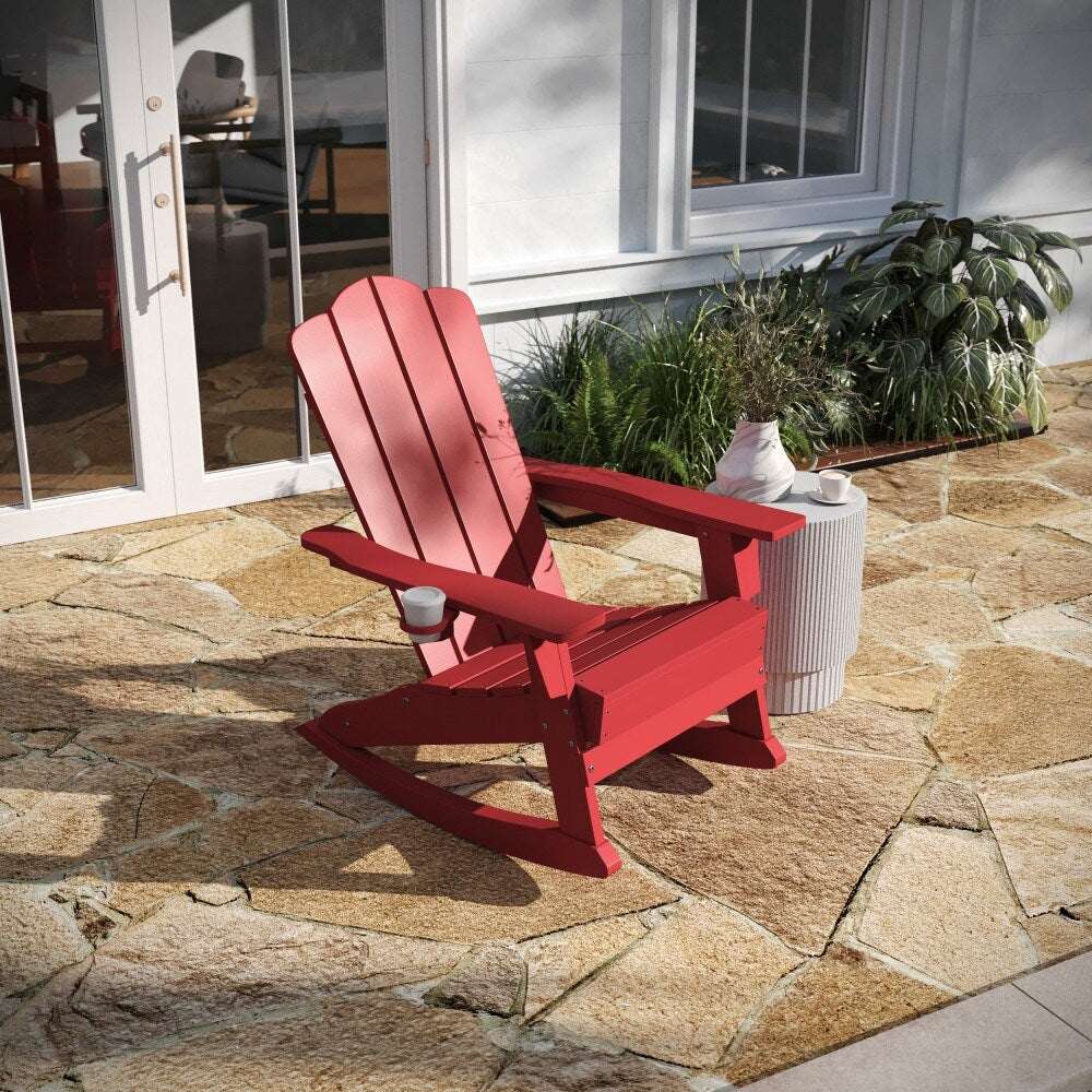 All-Weather Rocking Adirondack Chair with Swiveling Cupholder