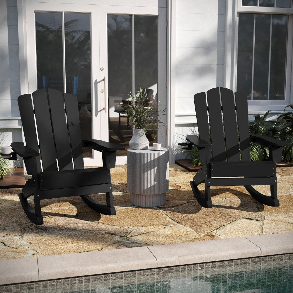 All-Weather Rocking Adirondack Chair with Swiveling Cupholder