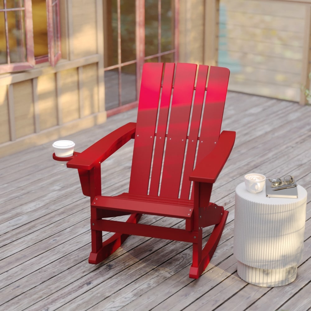 All-Weather Rocking Adirondack Chair with Swiveling Cupholder
