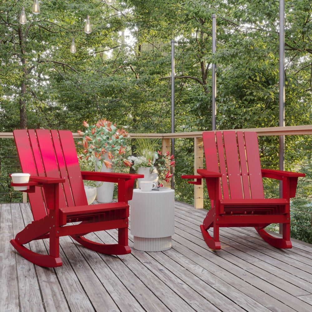 All-Weather Rocking Adirondack Chair with Swiveling Cupholder
