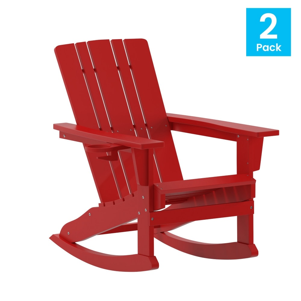 All-Weather Rocking Adirondack Chair with Swiveling Cupholder