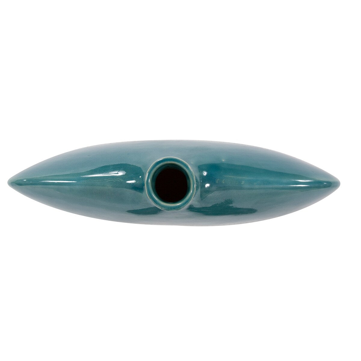 Allan Andrews Sea Blue Cross Hatched Flat Ceramic Vase - 12H x 12W x 4D