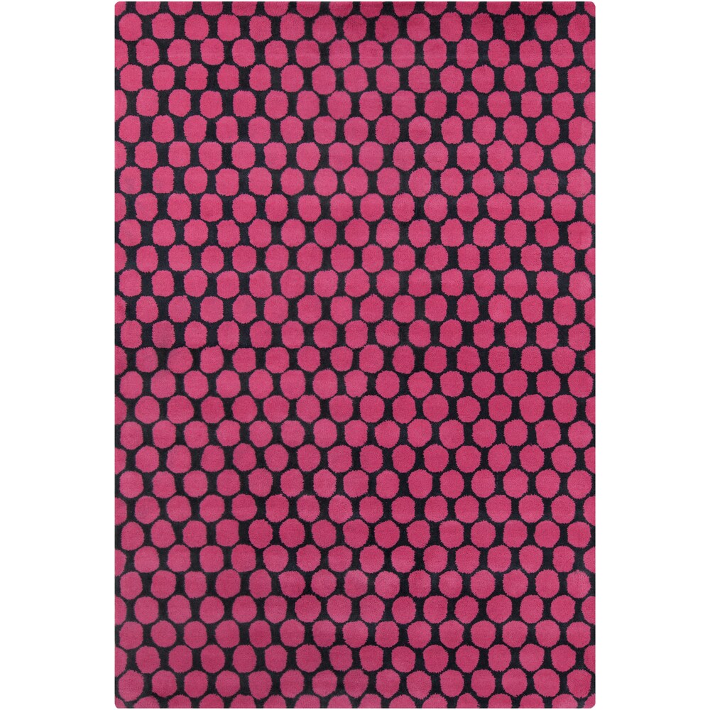 Allie Handmade Geometric Pink/Black Wool Rug - 5' x 7'6