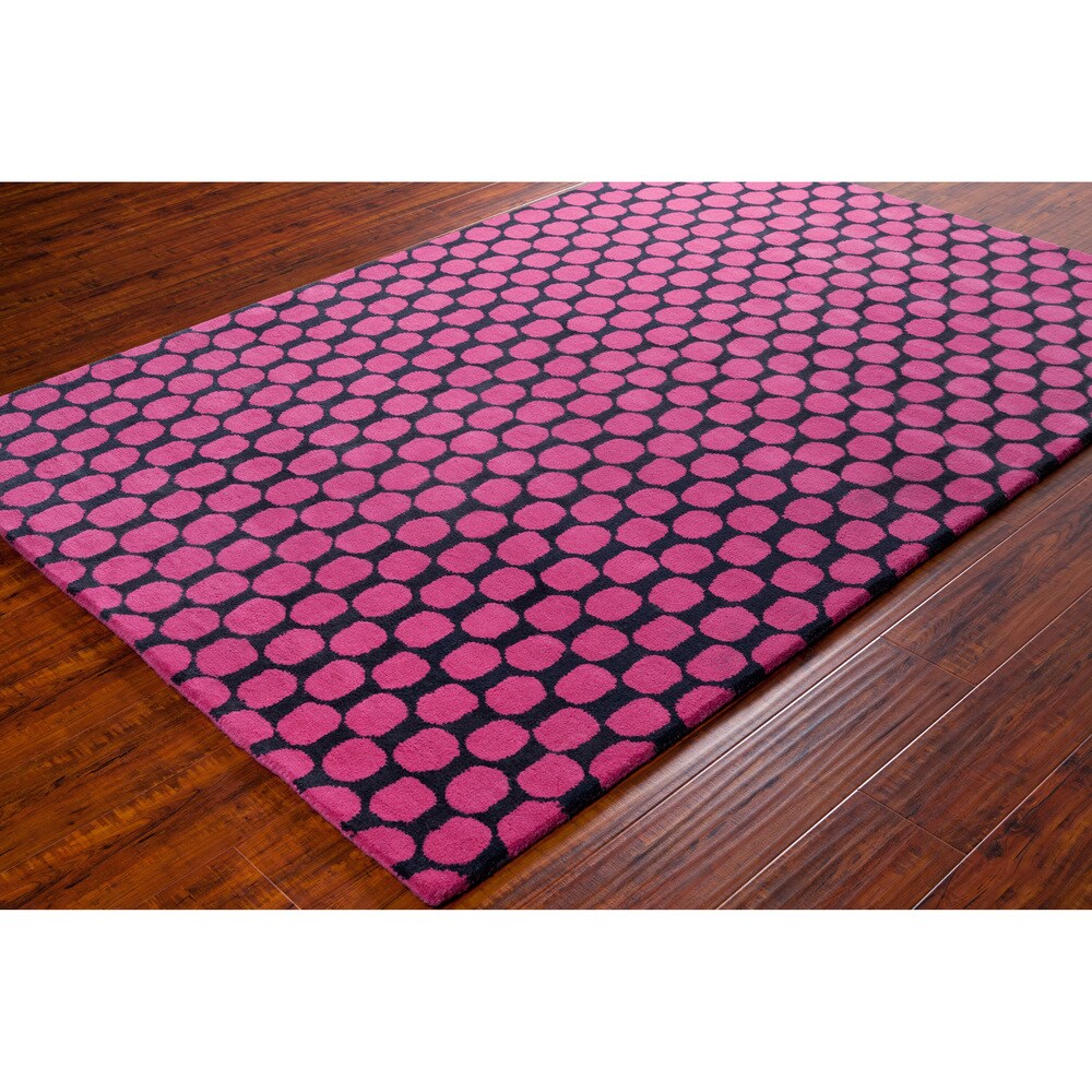 Allie Handmade Geometric Pink/Black Wool Rug - 5' x 7'6