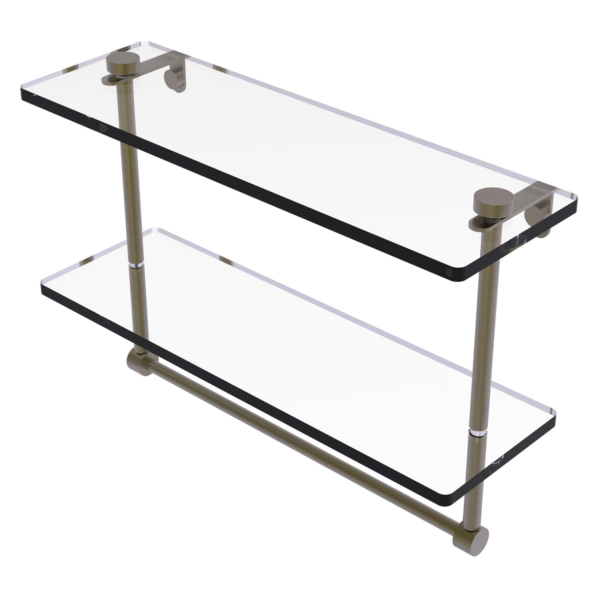 Allied Brass 16 Inch Two Tiered Glass Shelf with Integrated Towel Bar