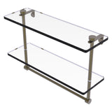 Allied Brass 16 Inch Two Tiered Glass Shelf with Integrated Towel Bar