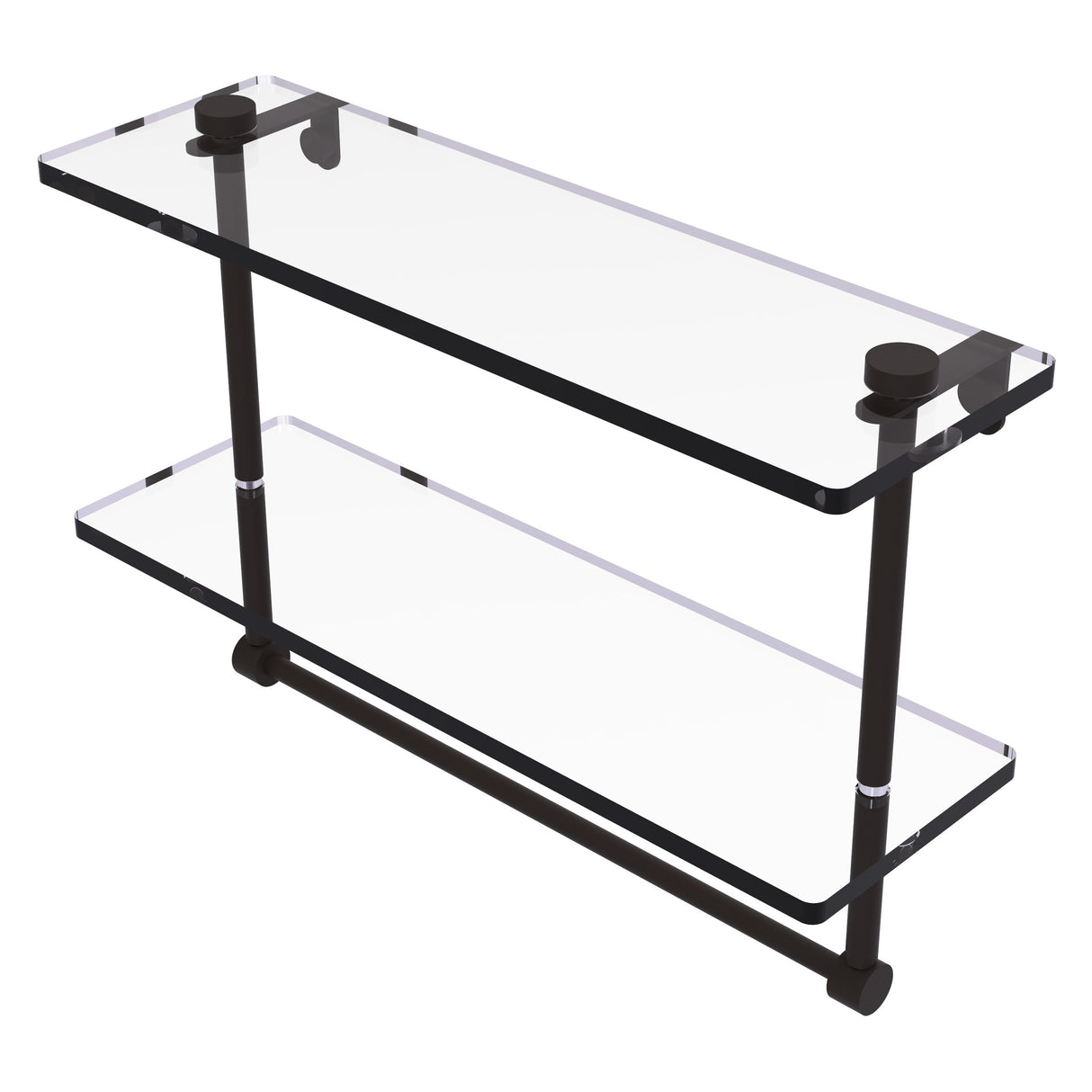 Allied Brass 16 Inch Two Tiered Glass Shelf with Integrated Towel Bar