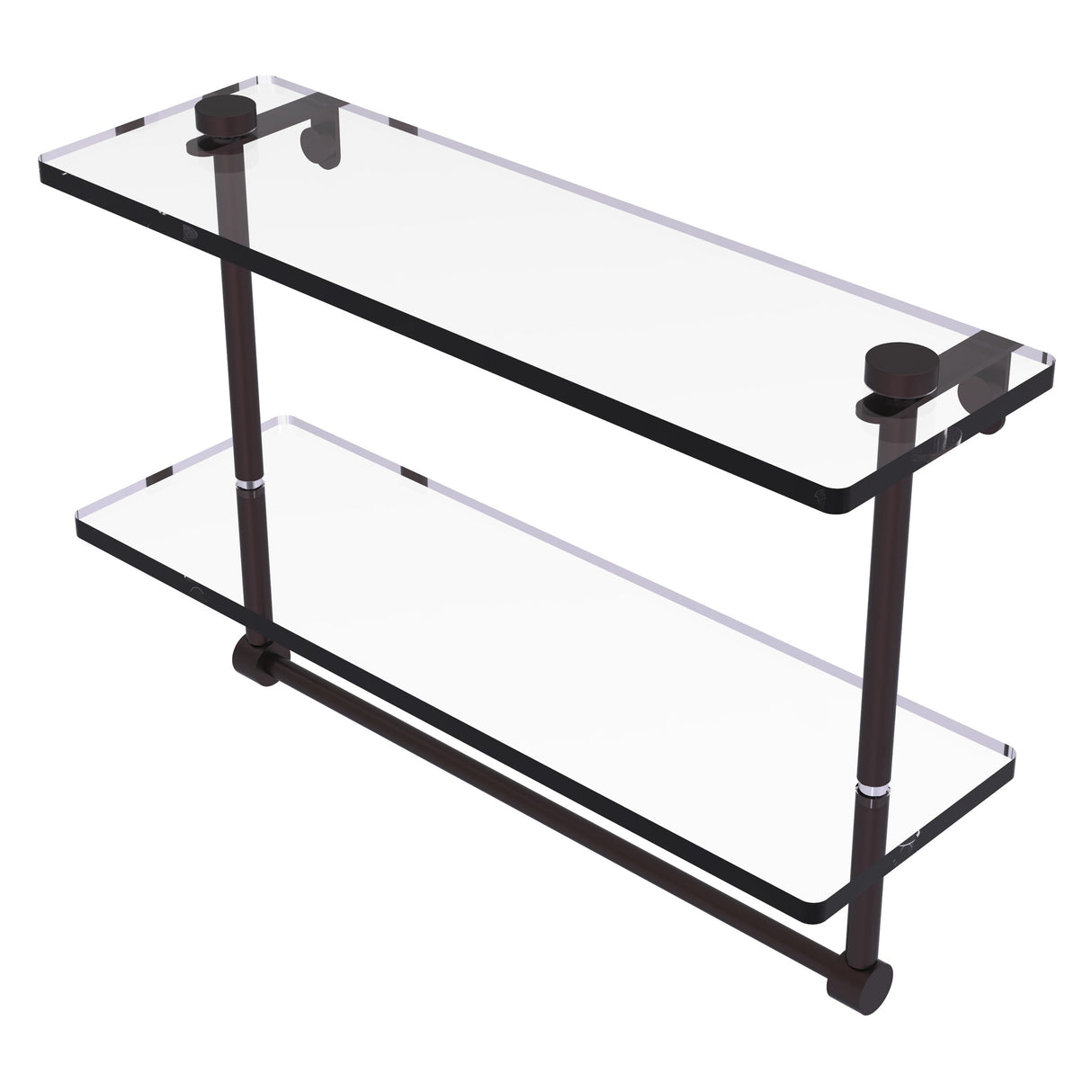 Allied Brass 16 Inch Two Tiered Glass Shelf with Integrated Towel Bar