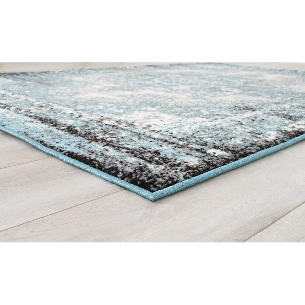 Allstar Rugs Blue and Ivory Medallion Distressed Classic Rectangular Area Rug with Black Design - 4' 11"x6' 11"