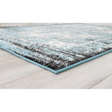 Allstar Rugs Blue and Ivory Medallion Distressed Classic Rectangular Area Rug with Black Design - 4' 11"x6' 11"