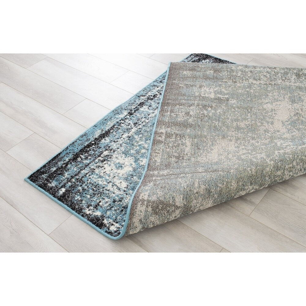 Allstar Rugs Blue and Ivory Medallion Distressed Classic Rectangular Area Rug with Black Design - 4' 11"x6' 11"