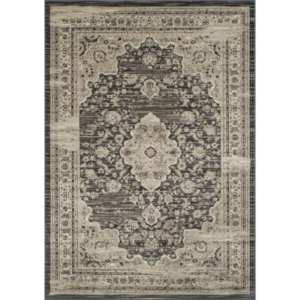 Allstar Rugs Distressed Grey and Cream Rectangular Accent Area Rug with Ivory Persian Design - 7' 6"x9' 8"