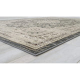 Allstar Rugs Distressed Grey and Cream Rectangular Accent Area Rug with Ivory Persian Design - 7' 6"x9' 8"