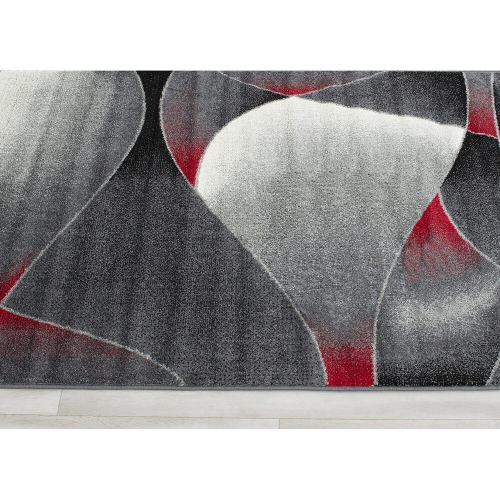Allstar Rugs Grey and Gainsboro Abstract Rectangular Area Rug with Red Highlights - 4' 11"x6' 11"