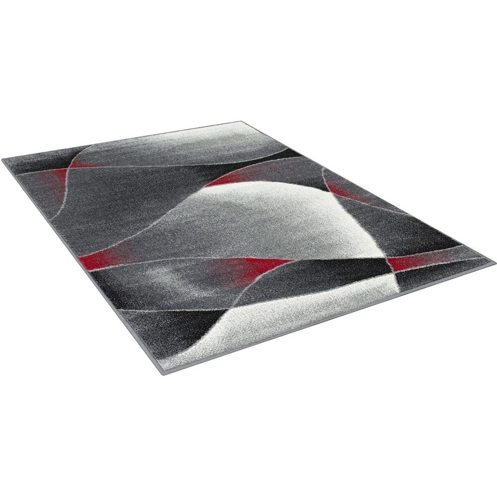 Allstar Rugs Grey and Gainsboro Abstract Rectangular Area Rug with Red Highlights - 4' 11"x6' 11"