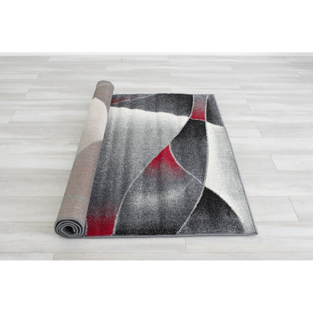 Allstar Rugs Grey and Gainsboro Abstract Rectangular Area Rug with Red Highlights - 4' 11"x6' 11"