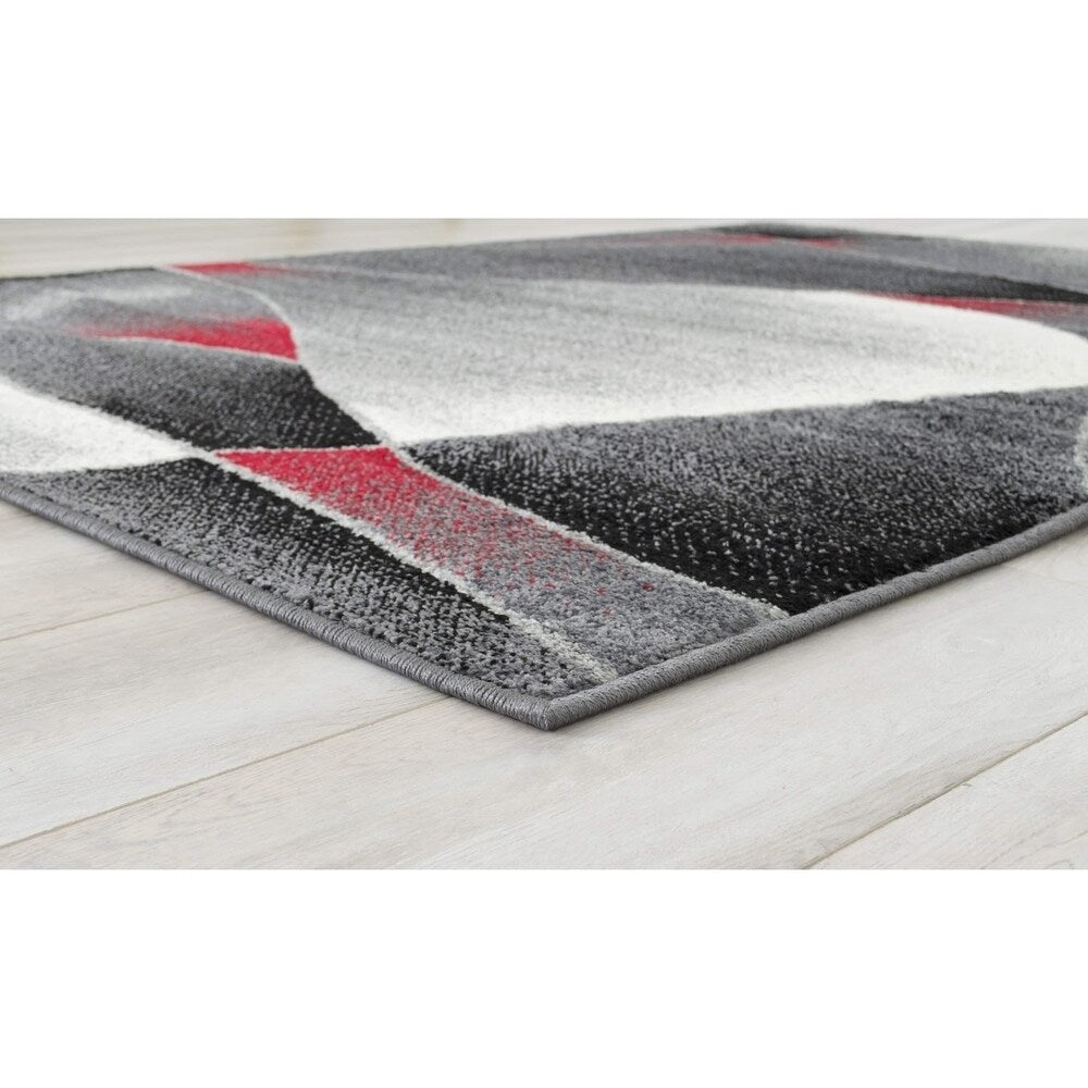 Allstar Rugs Grey and Gainsboro Abstract Rectangular Area Rug with Red Highlights - 4' 11"x6' 11"